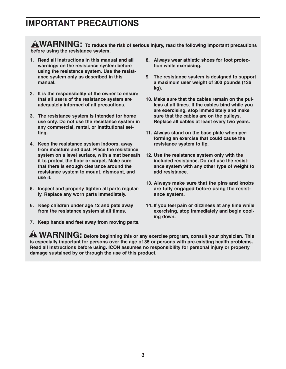 NordicTrack NTSY9896.0 user manual Important Precautions 