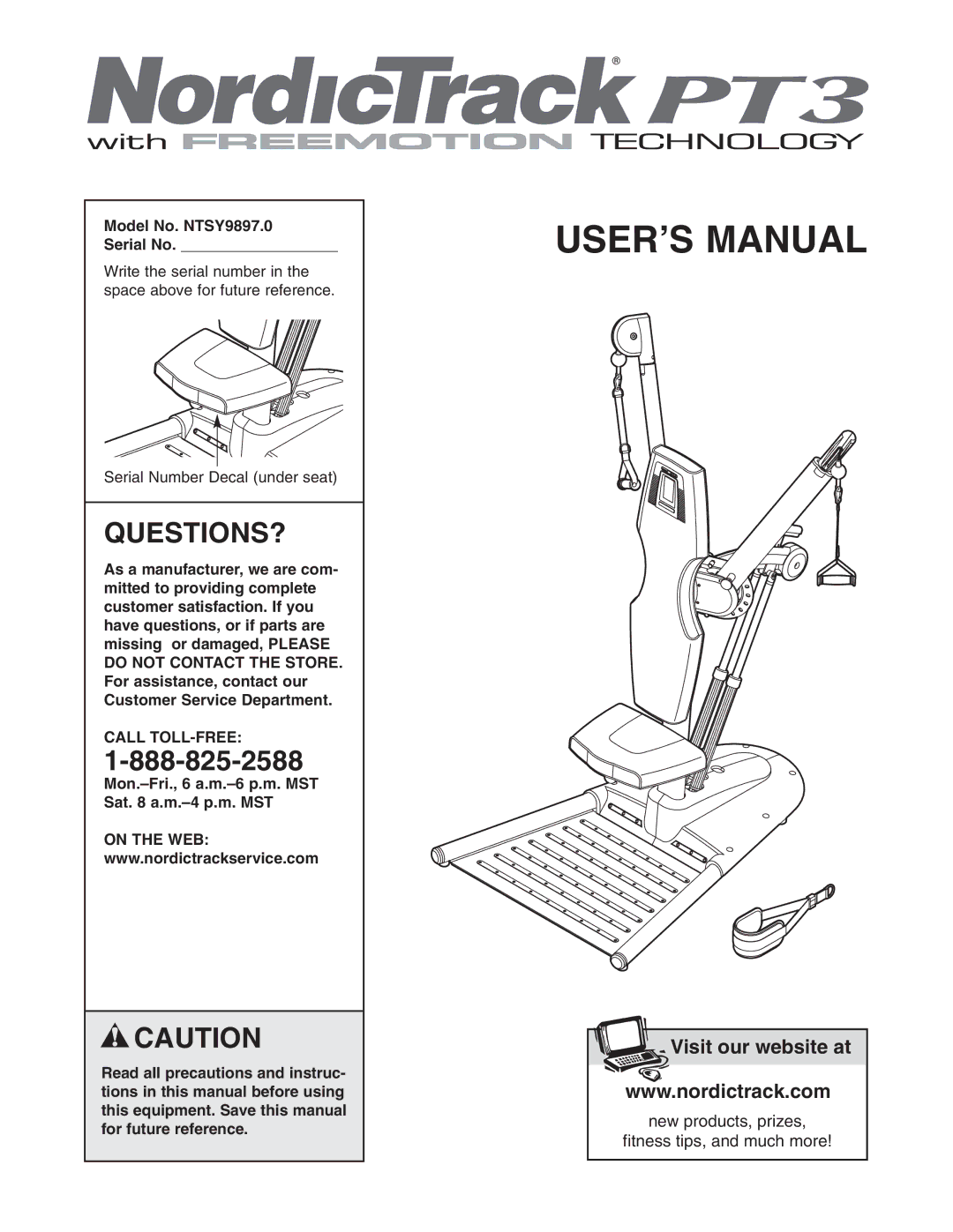 NordicTrack user manual Questions?, Model No. NTSY9897.0 Serial No, Call TOLL-FREE 