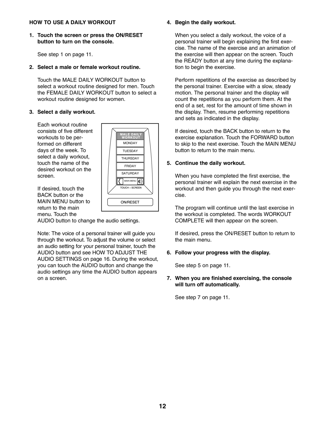 NordicTrack NTSY9897.0 HOW to USE a Daily Workout, Select a male or female workout routine, Select a daily workout 