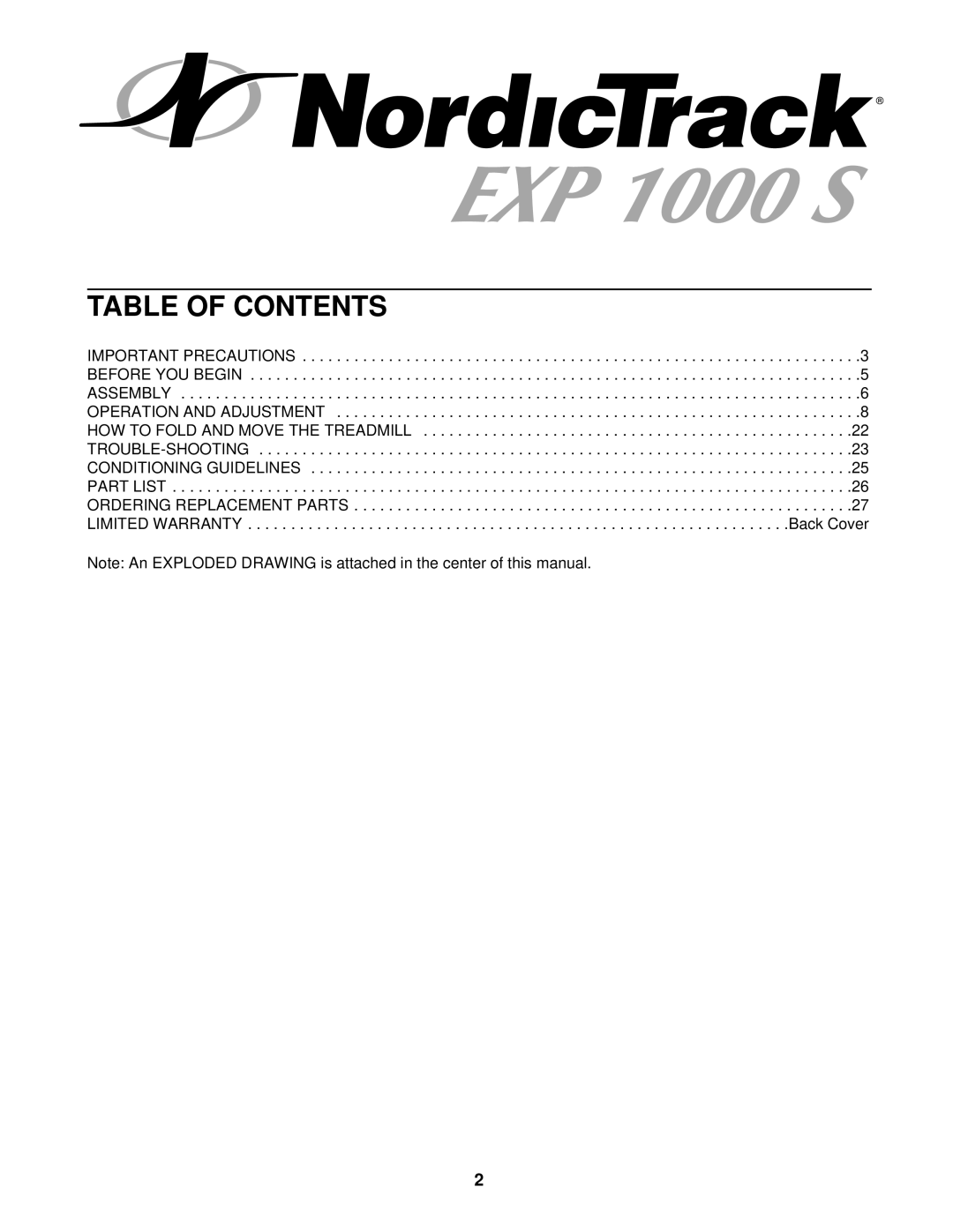 NordicTrack NTTL09510 user manual Table of Contents 