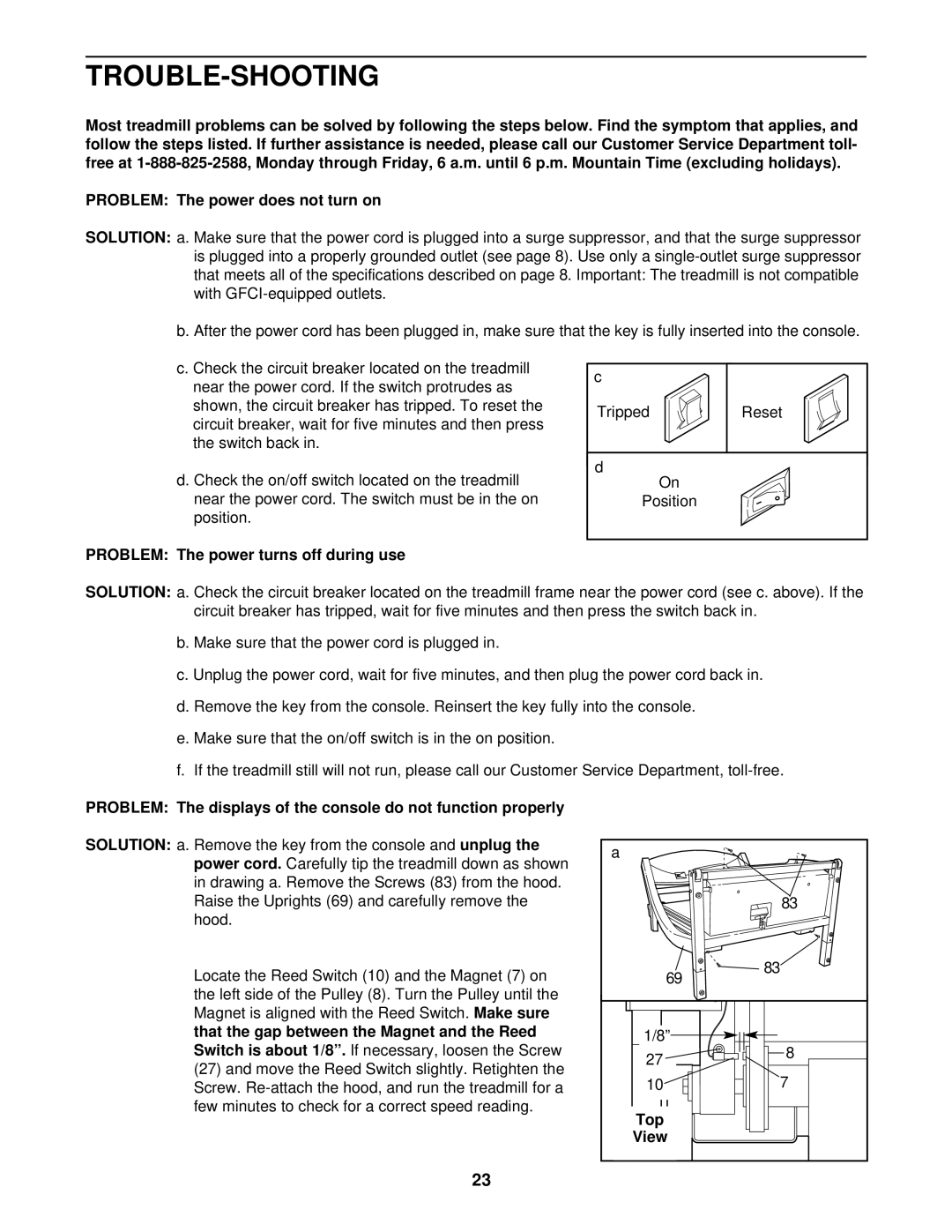 NordicTrack NTTL09510 user manual Trouble-Shooting, Problem The power turns off during use, Top 