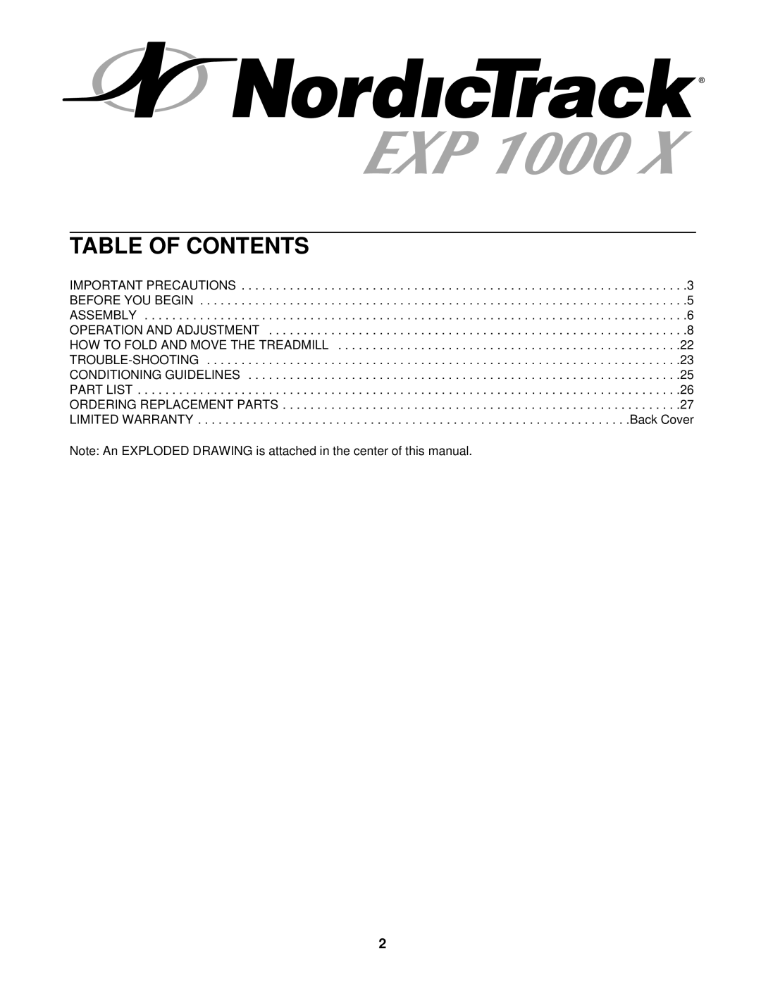 NordicTrack NTTL09610 user manual Table of Contents 