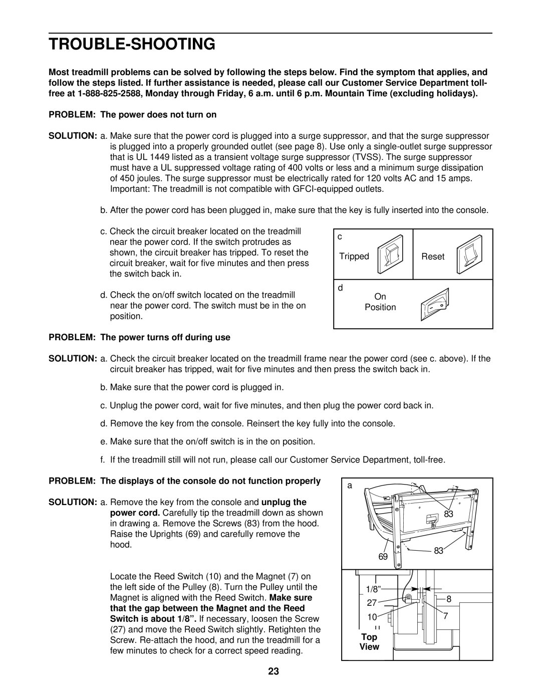 NordicTrack NTTL09610 user manual Trouble-Shooting, Problem The power turns off during use, Top 