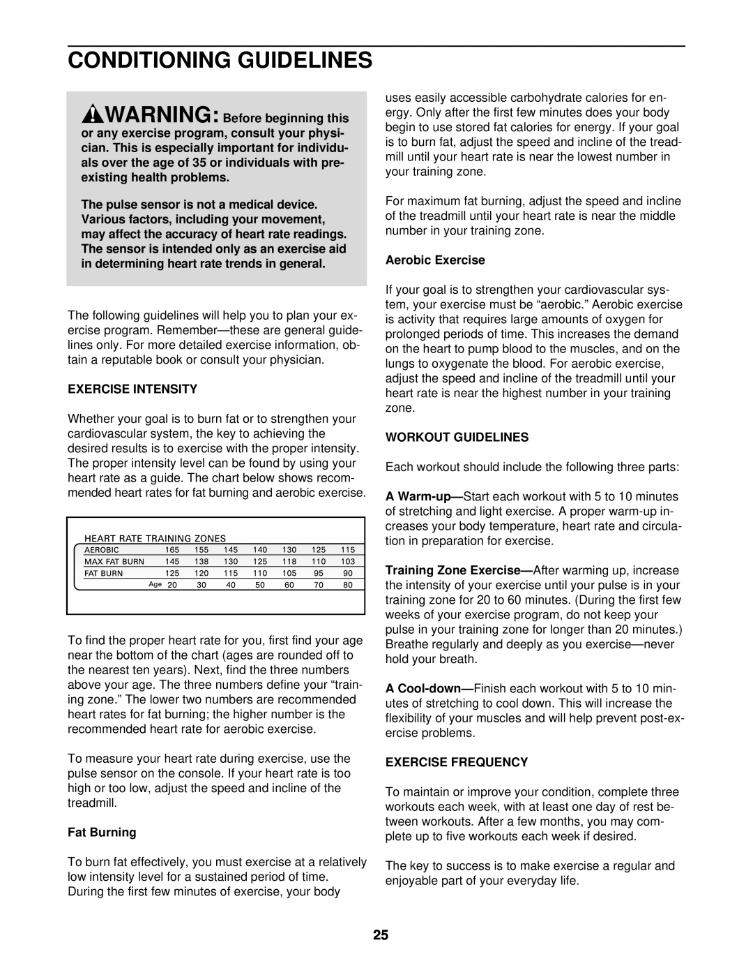 NordicTrack NTTL09610 Conditioning Guidelines, Exercise Intensity, Fat Burning, Aerobic Exercise, Workout Guidelines 