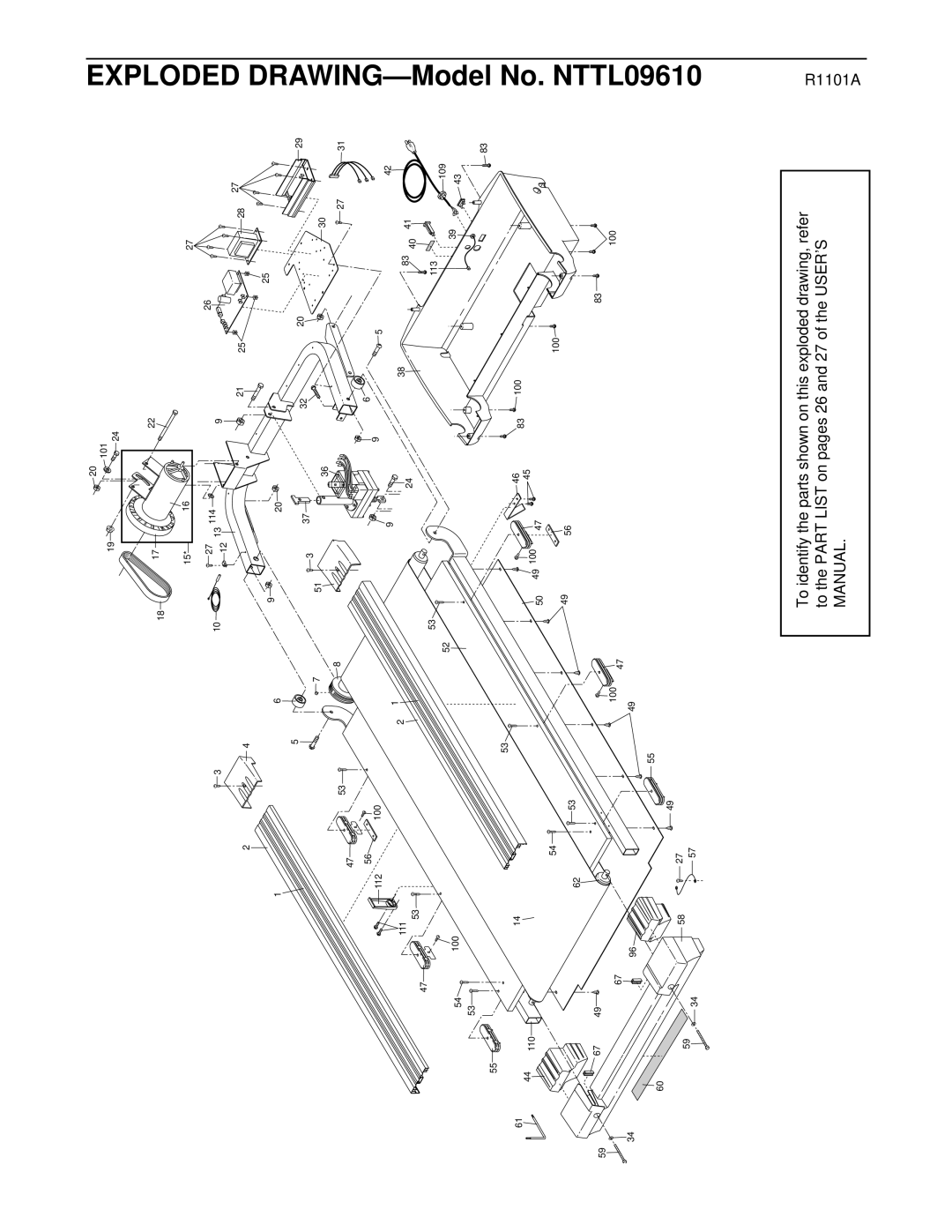 NordicTrack user manual 3220, 83 40 113, Exploded Drawing, Model No. NTTL09610, R1101A 