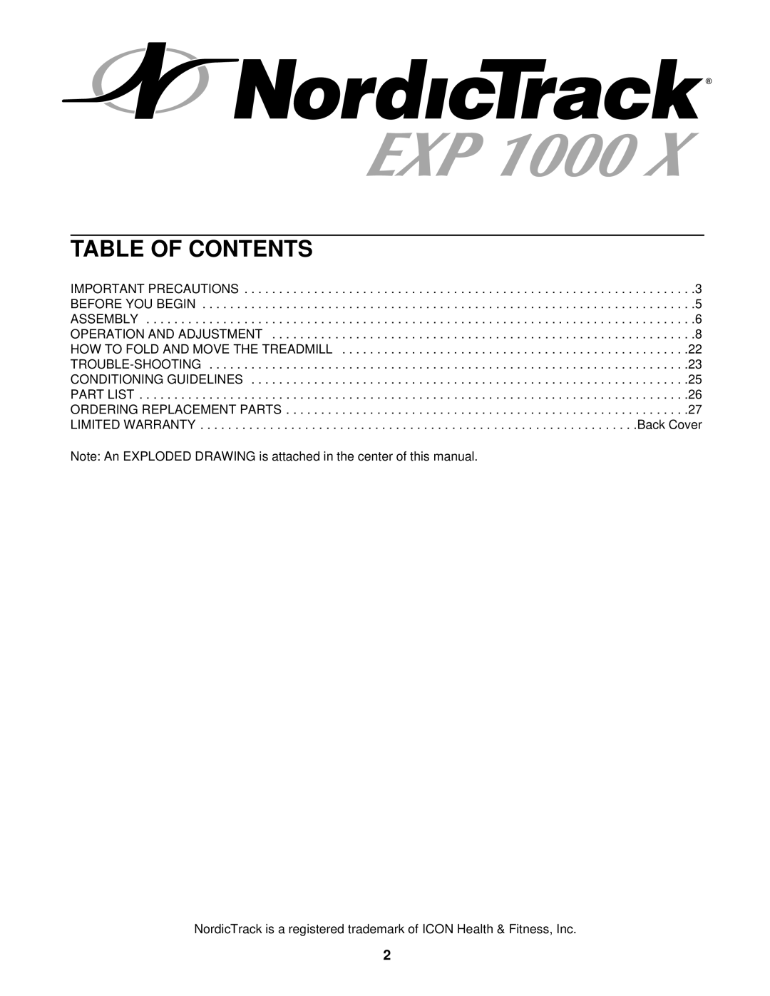 NordicTrack NTTL09611 manual Table of Contents 