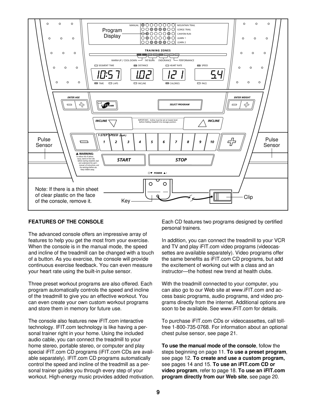 NordicTrack NTTL09611 manual Features of the Console 