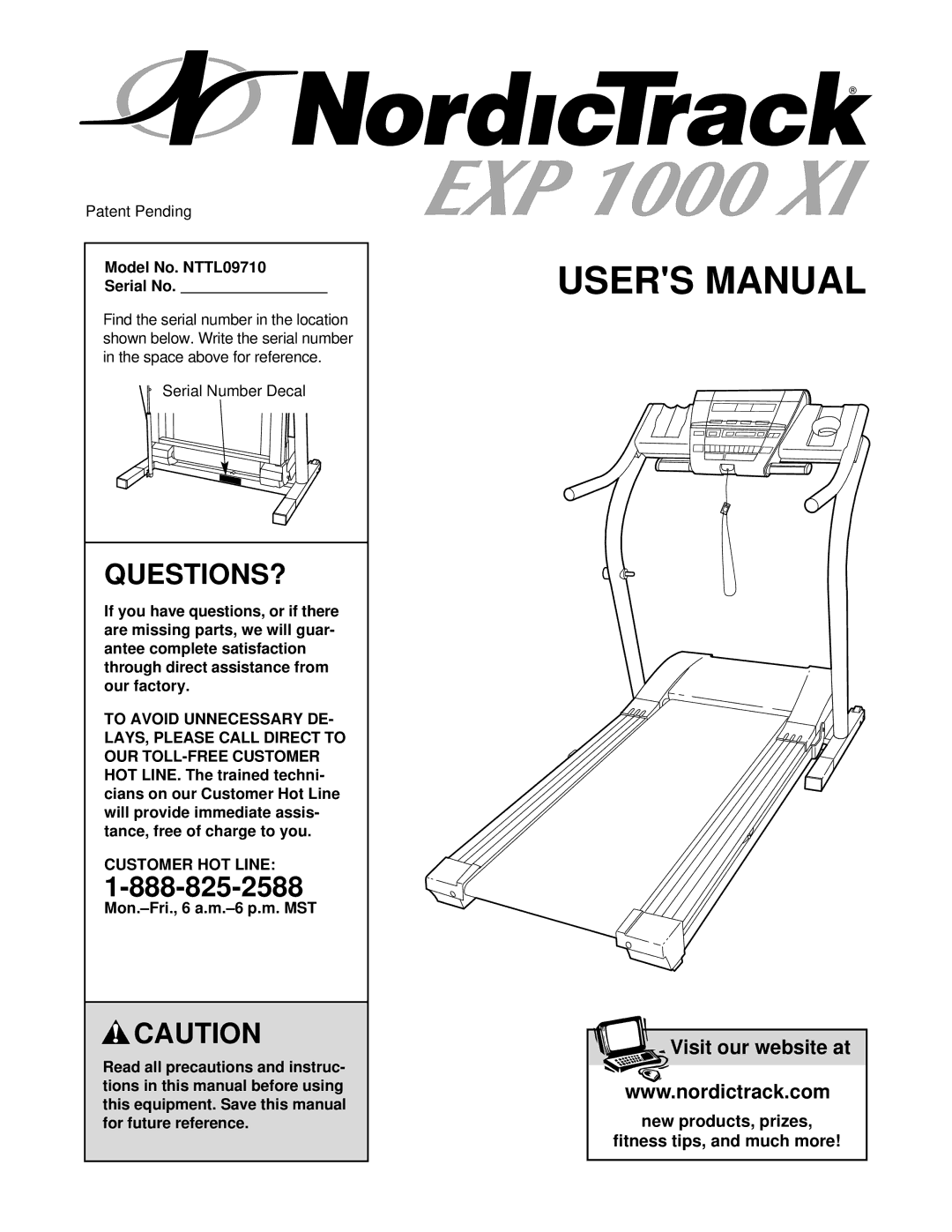 NordicTrack user manual Questions?, Model No. NTTL09710 Serial No, Customer HOT Line 