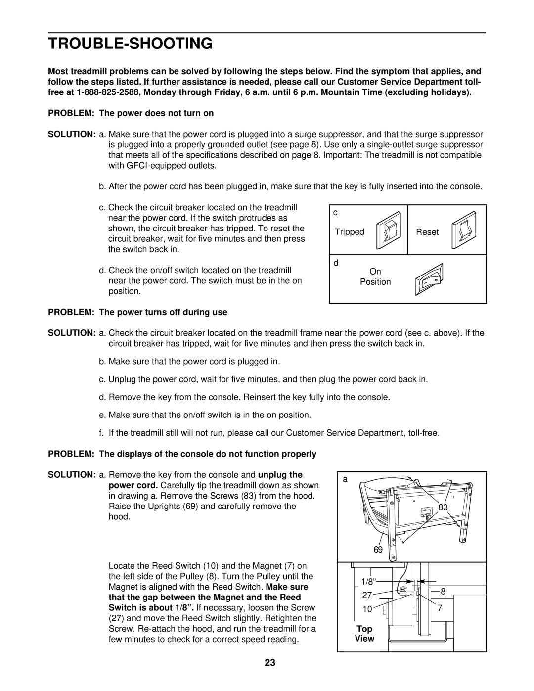 NordicTrack NTTL09710 user manual Trouble-Shooting, Problem The power turns off during use, Top 