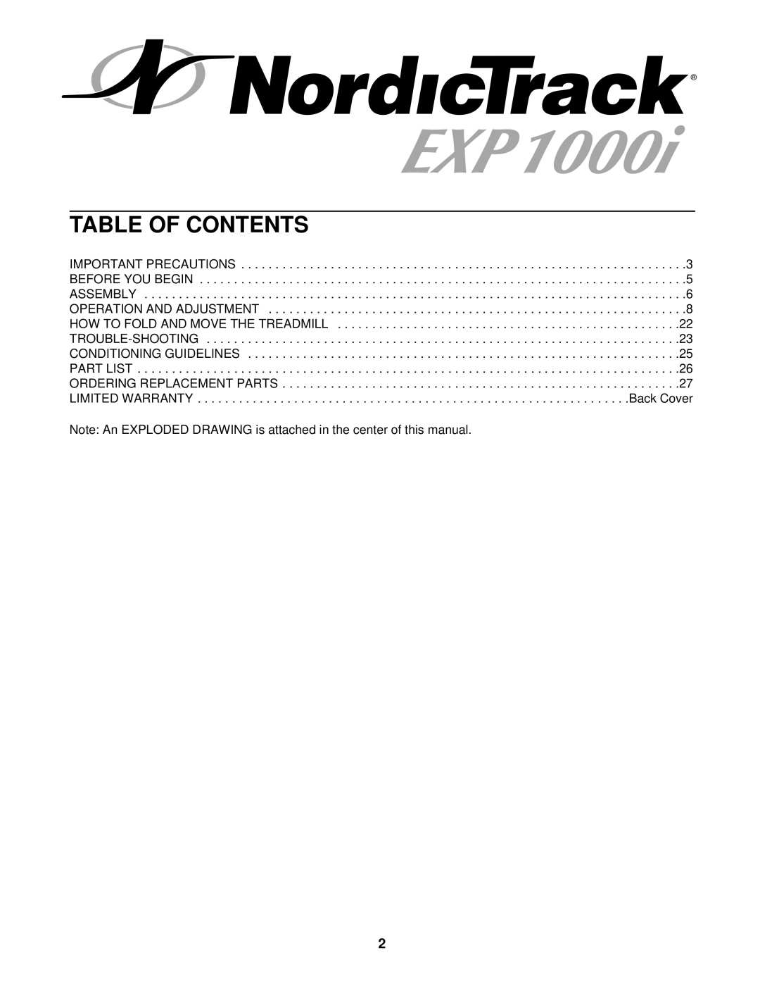 NordicTrack NTTL09900 manual Table of Contents 