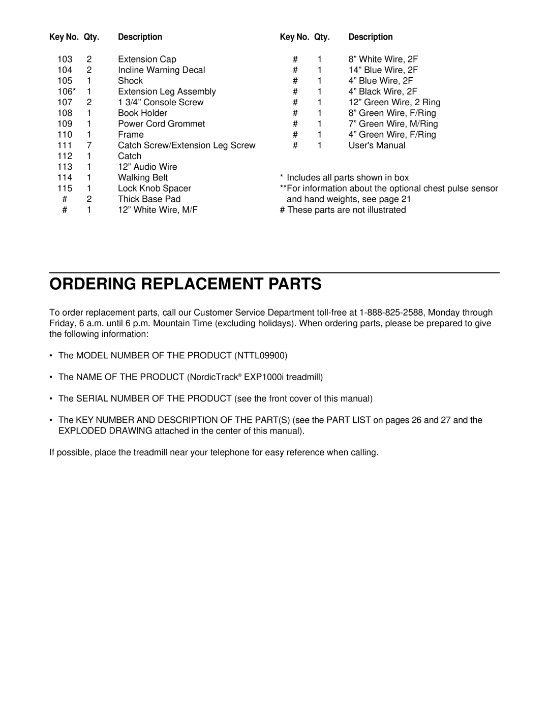 NordicTrack NTTL09900 manual Ordering Replacement Parts 