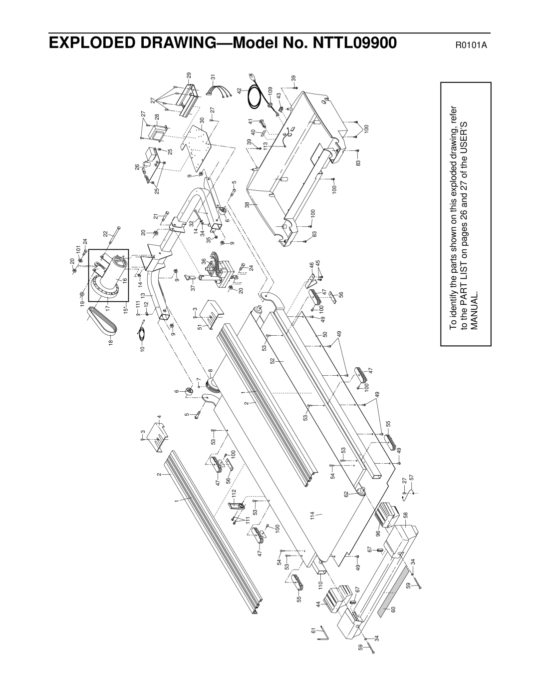 NordicTrack manual Exploded DRAWING-Model No. NTTL09900 