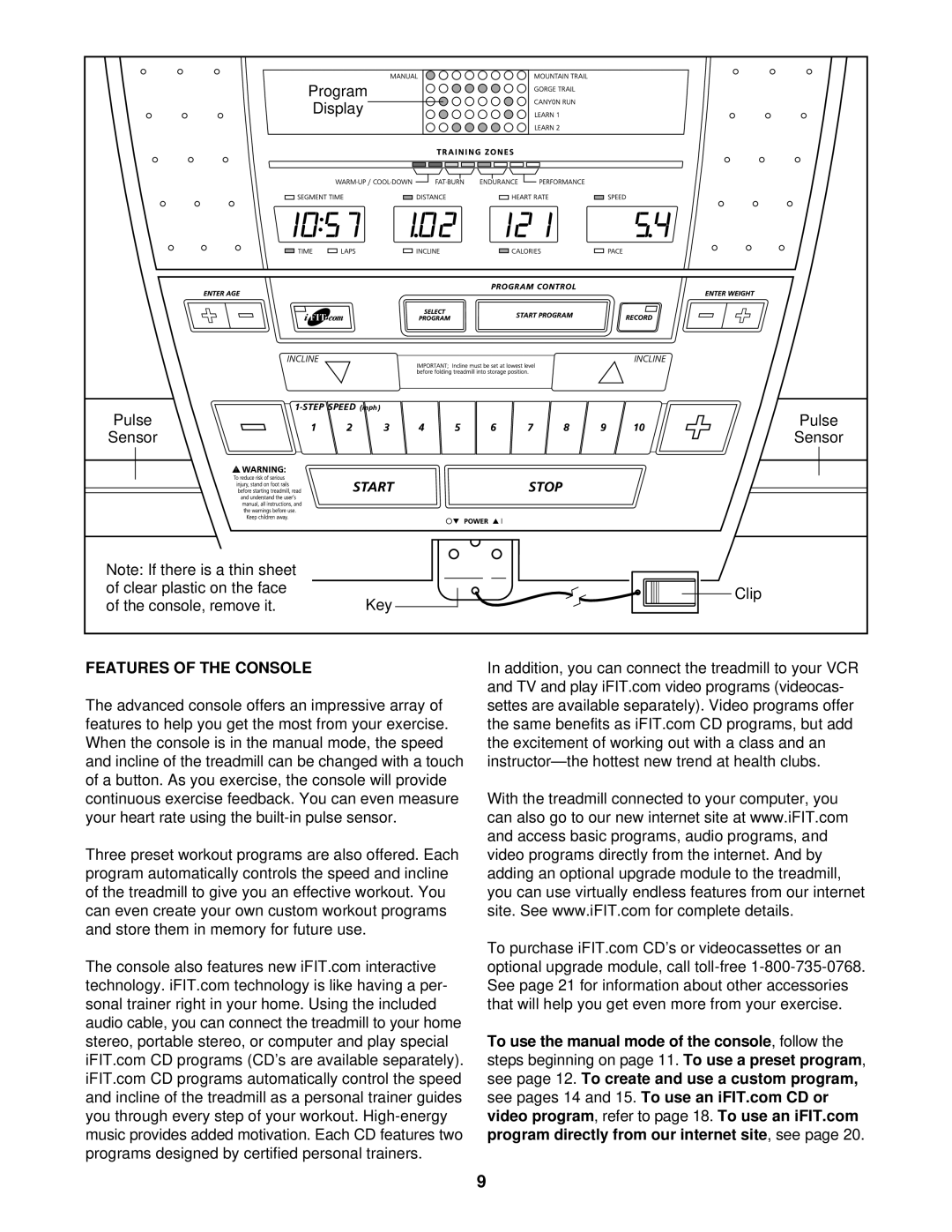 NordicTrack NTTL09900 manual Features of the Console 