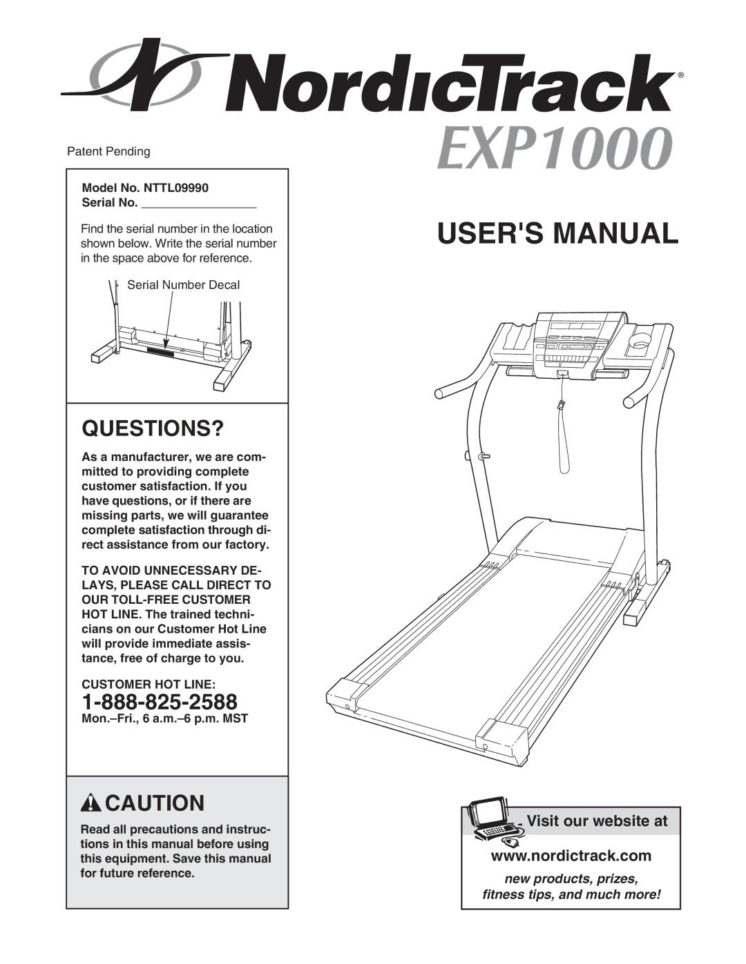 NordicTrack user manual Questions?, Model No. NTTL09990 Serial No, Customer HOT Line 