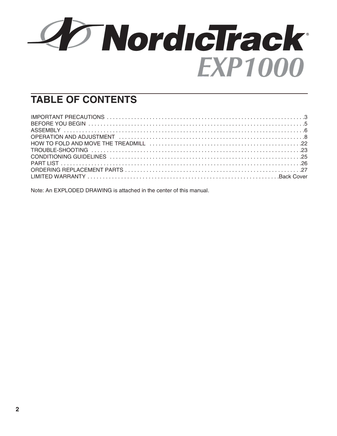 NordicTrack NTTL09990 user manual Table of Contents 