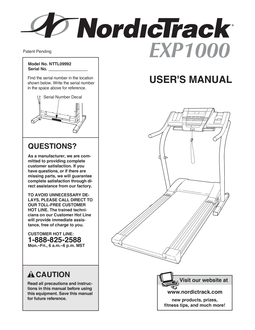 NordicTrack user manual Questions?, Model No. NTTL09992 Serial No, Customer HOT Line 