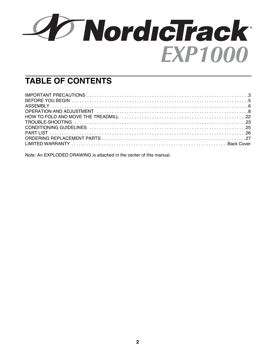 NordicTrack NTTL09992 user manual Table of Contents 