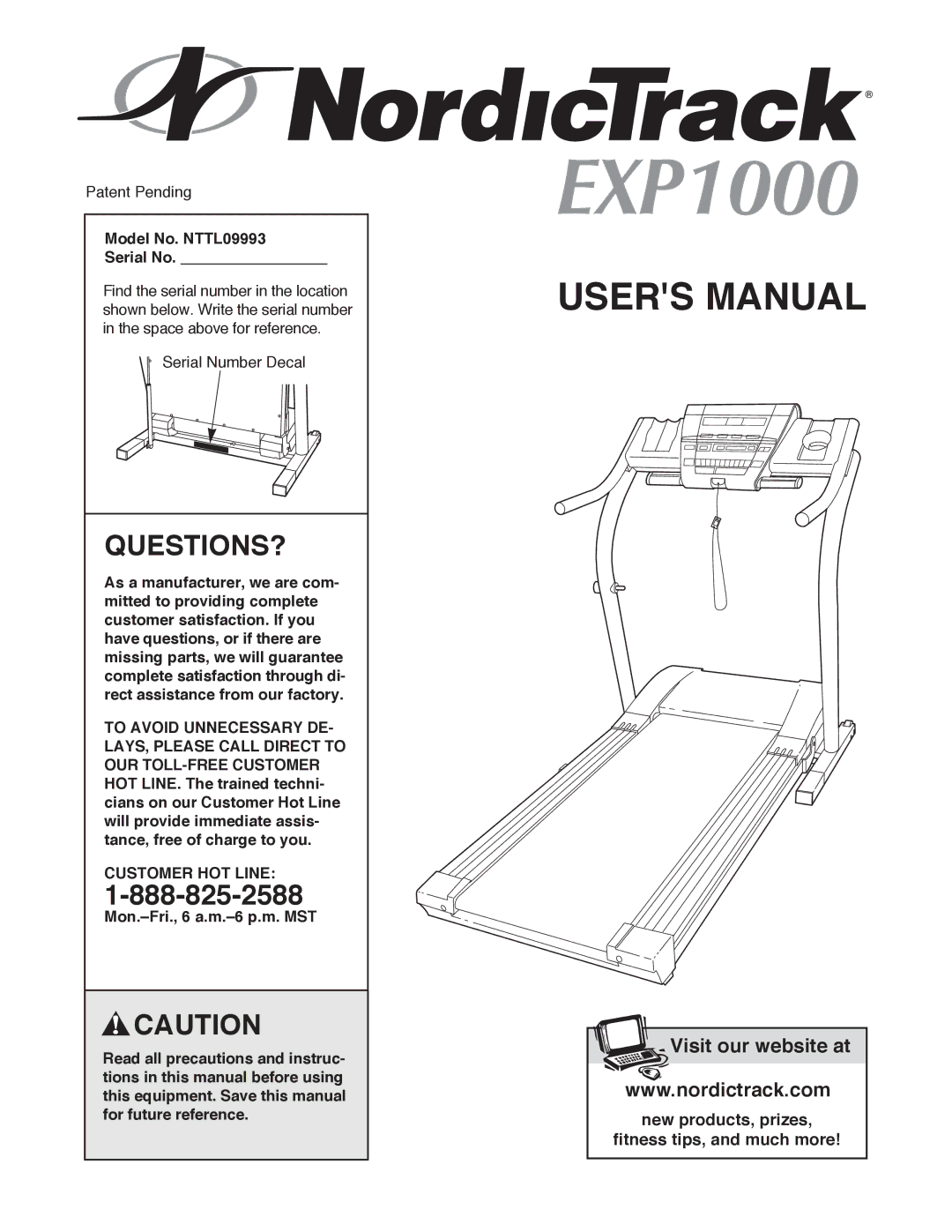 NordicTrack user manual Questions?, Model No. NTTL09993 Serial No, Customer HOT Line 