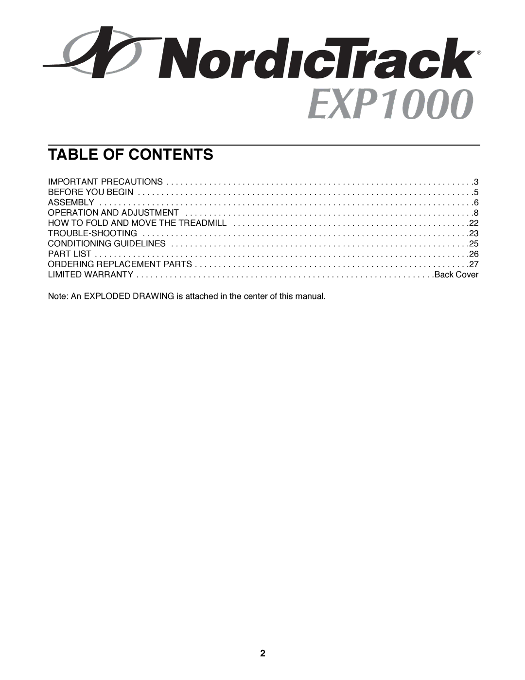 NordicTrack NTTL09993 user manual Table of Contents 