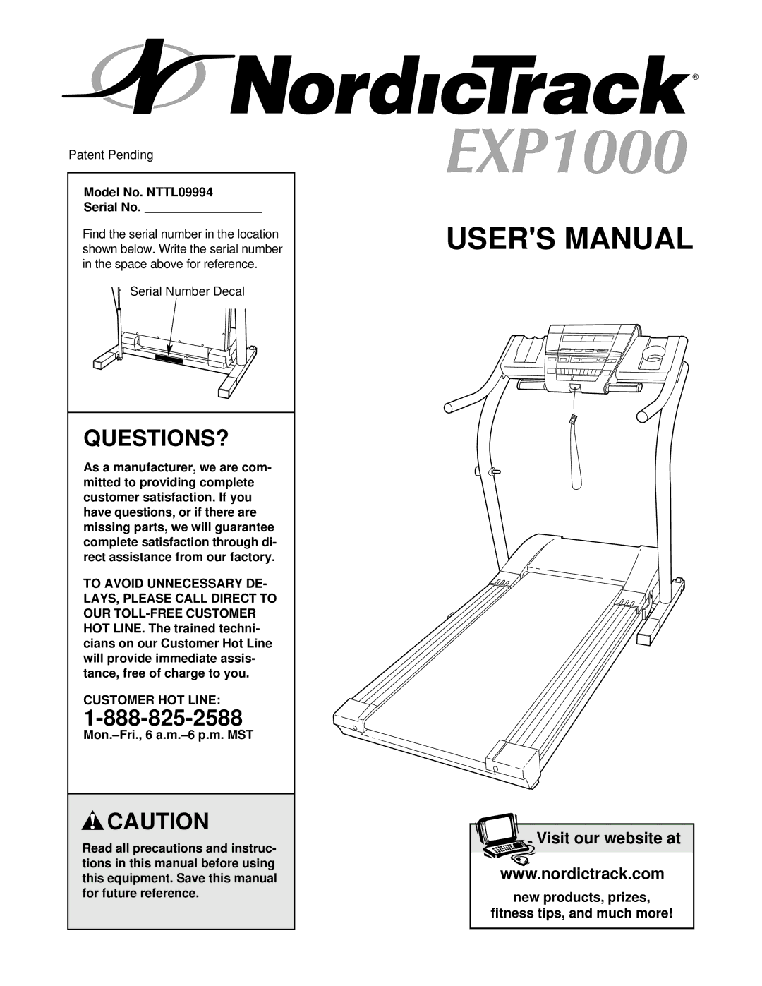 NordicTrack user manual Questions?, Model No. NTTL09994 Serial No, Customer HOT Line 