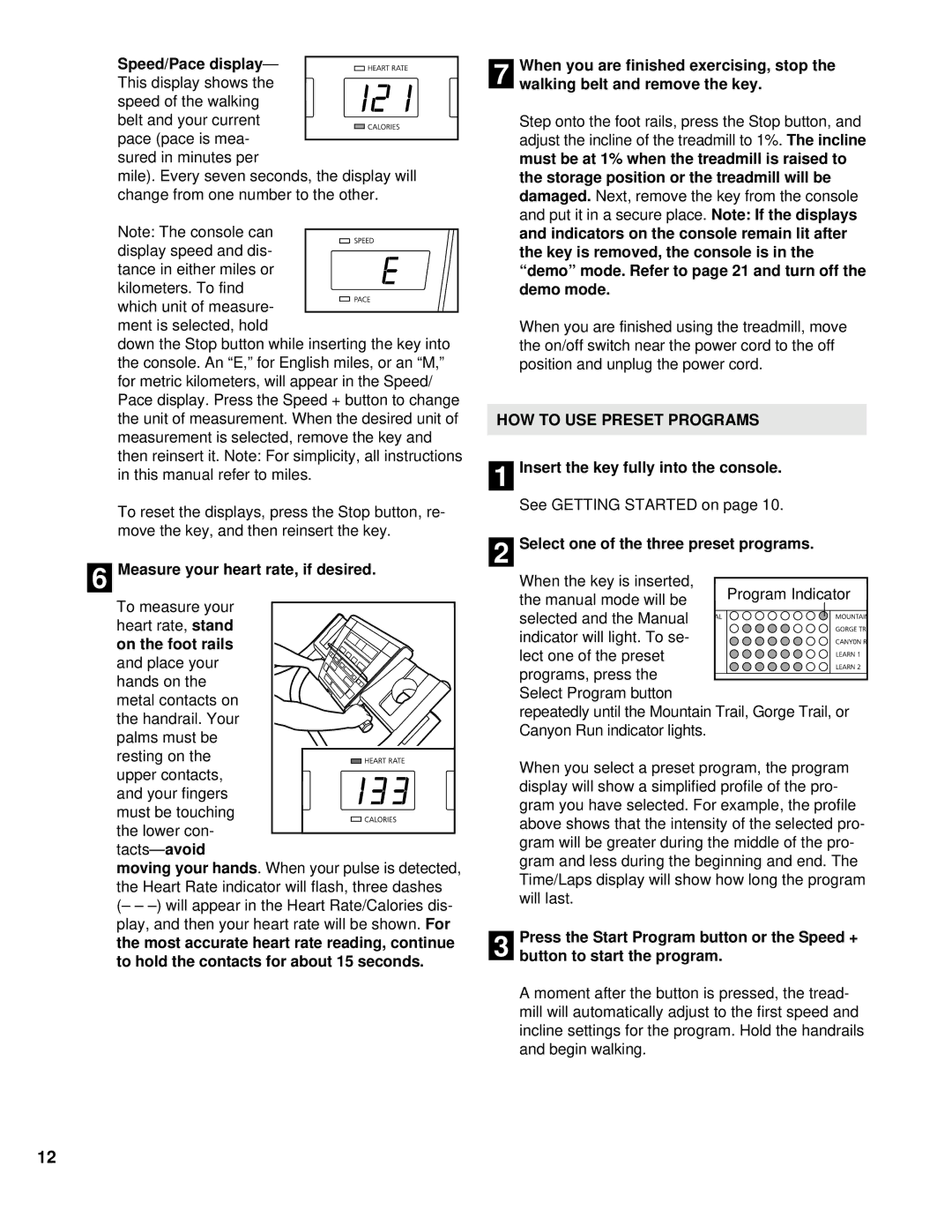 NordicTrack NTTL09994 user manual Measure your heart rate, if desired, HOW to USE Preset Programs 