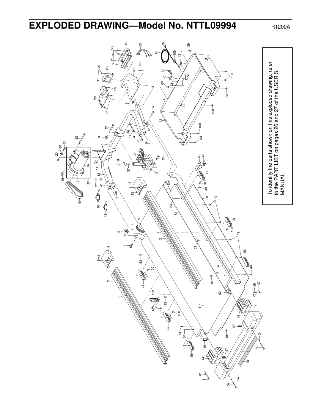 NordicTrack user manual Exploded DRAWING-Model No. NTTL09994 