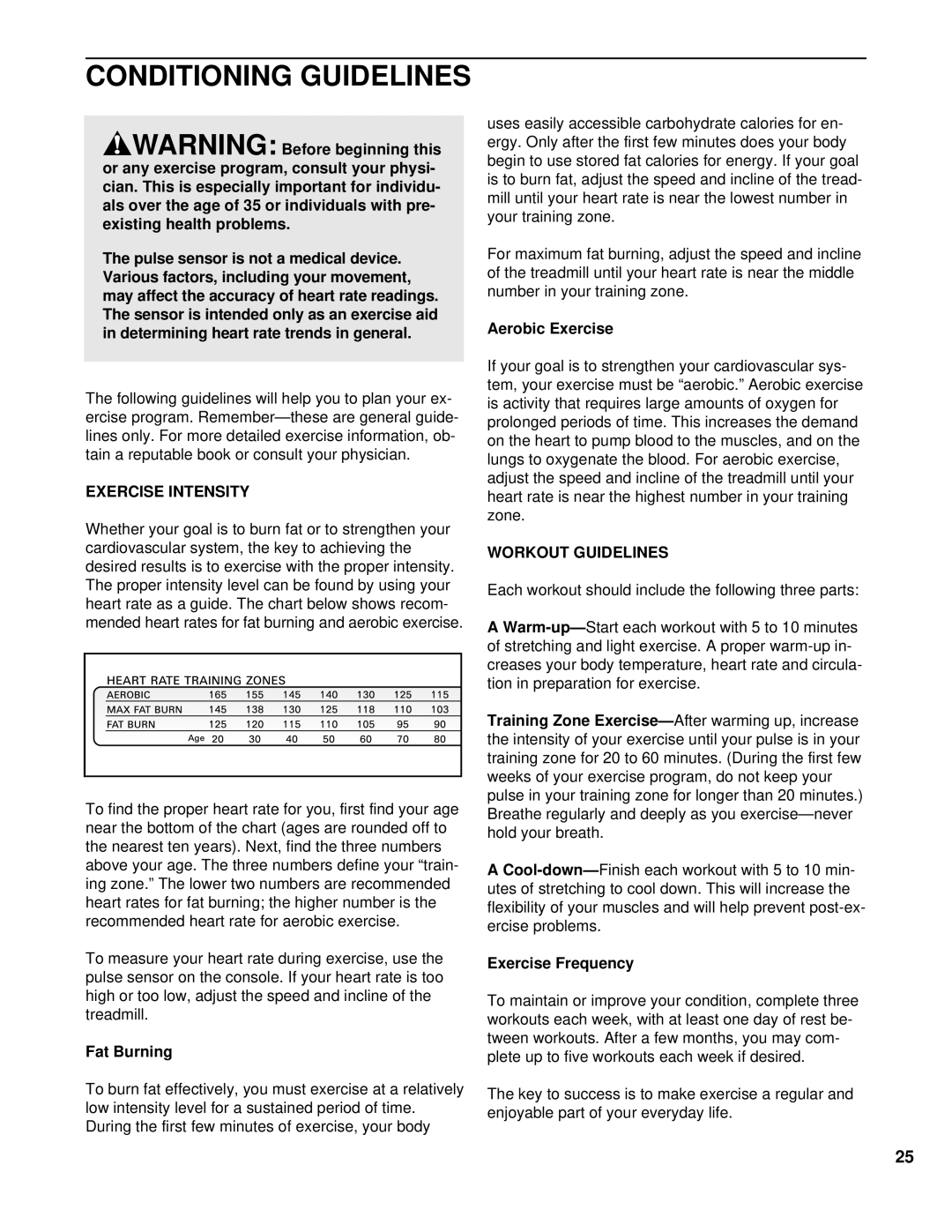NordicTrack NTTL09994 Conditioning Guidelines, Exercise Intensity, Fat Burning, Aerobic Exercise, Workout Guidelines 