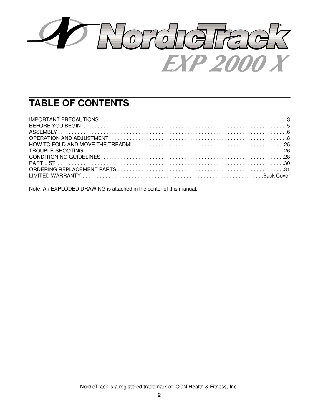 NordicTrack NTTL10510 user manual Table of Contents 