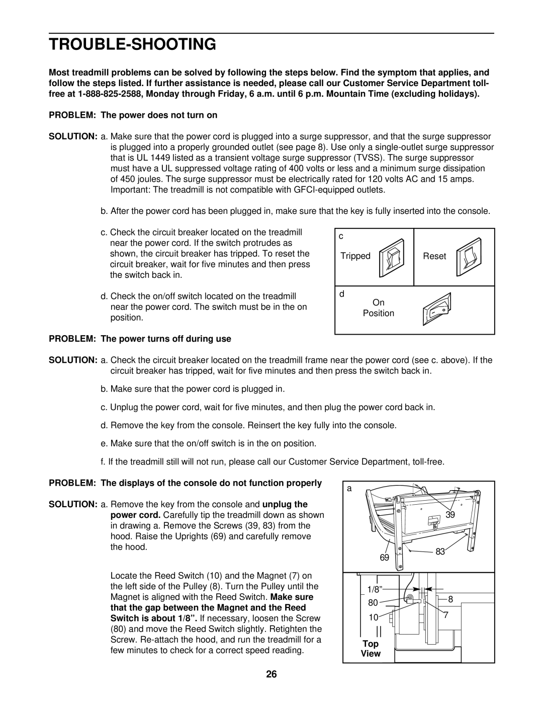 NordicTrack NTTL10510 user manual Trouble-Shooting, Problem The power turns off during use, Top 