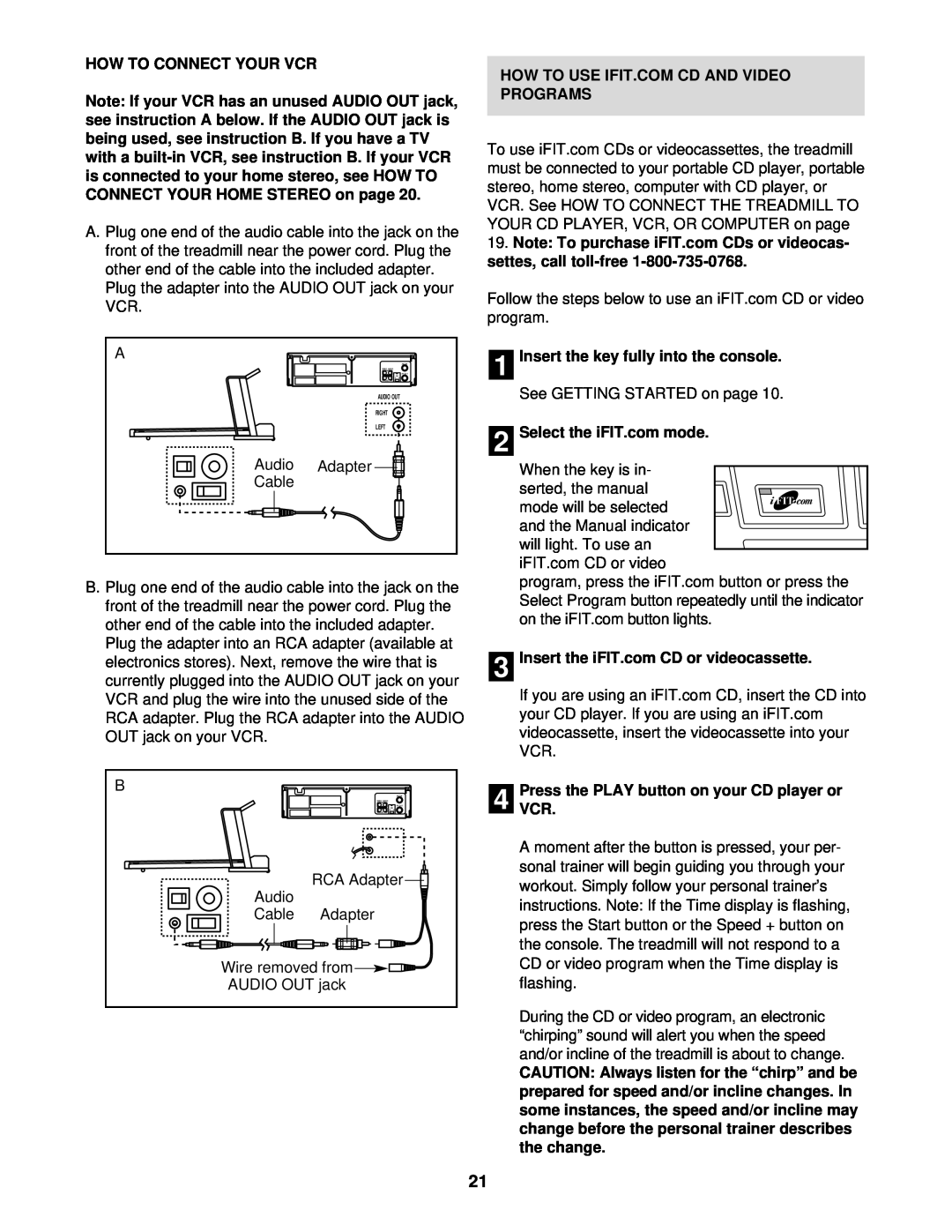NordicTrack NTTL10510 How To Connect Your Vcr, Note To purchase iFIT.com CDs or videocas- settes, call toll-free, 4 VCR 