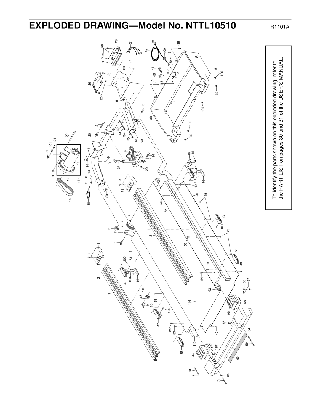 NordicTrack user manual Exploded, DRAWING-Model No. NTTL10510 