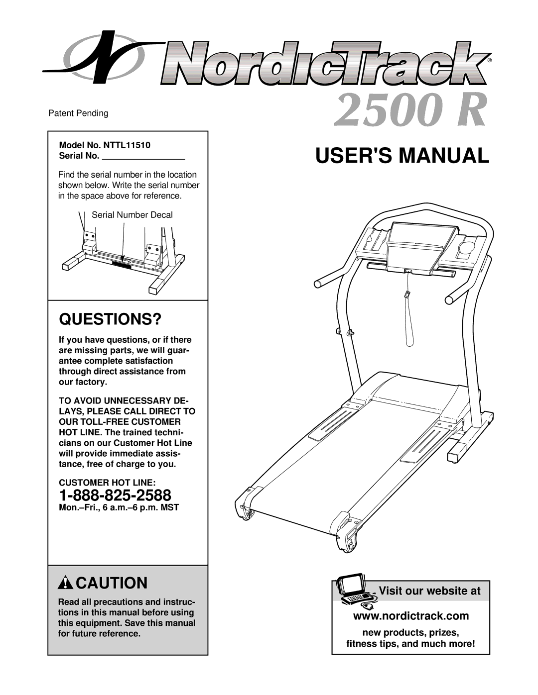 NordicTrack user manual Questions?, Model No. NTTL11510 Serial No, Customer HOT Line 