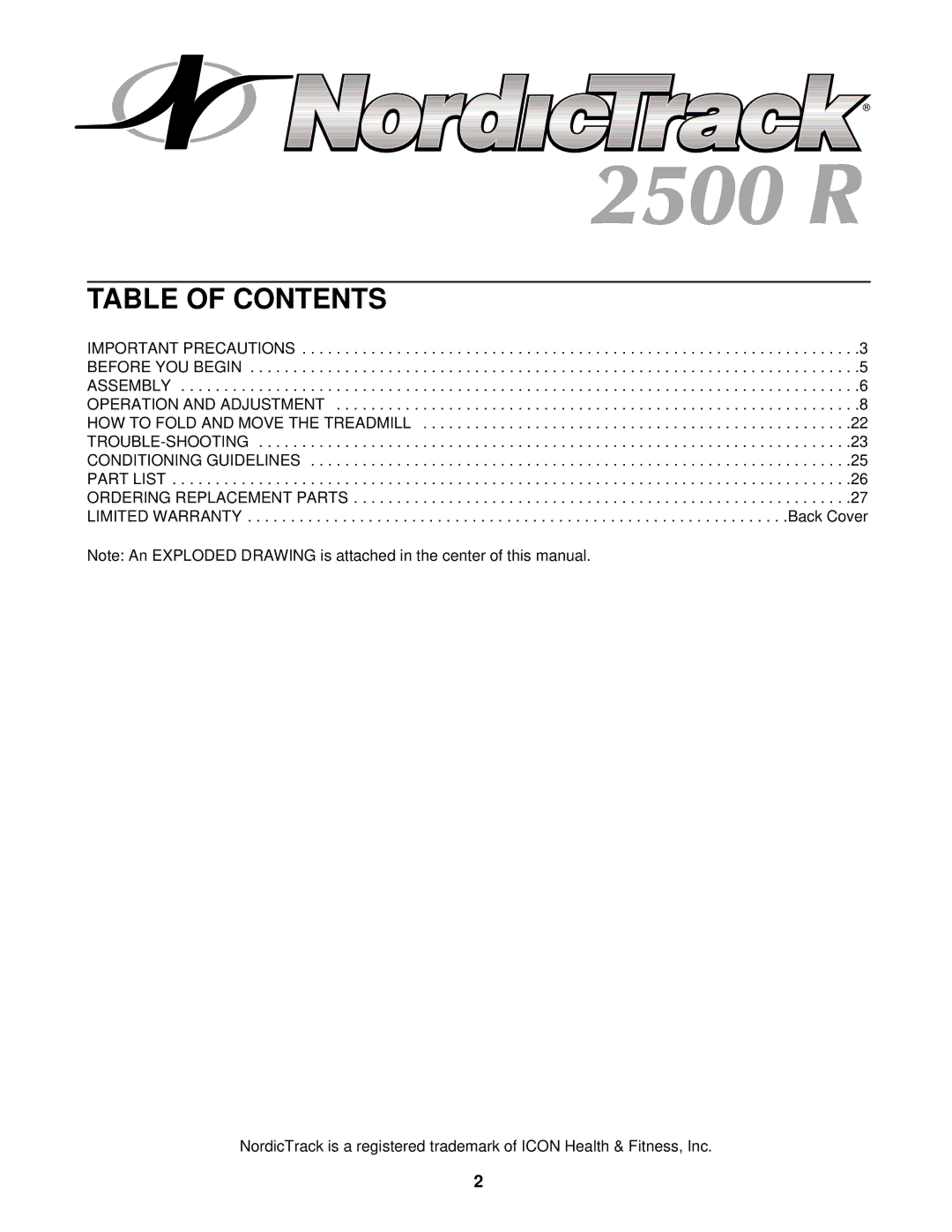 NordicTrack NTTL11510 user manual Table of Contents 