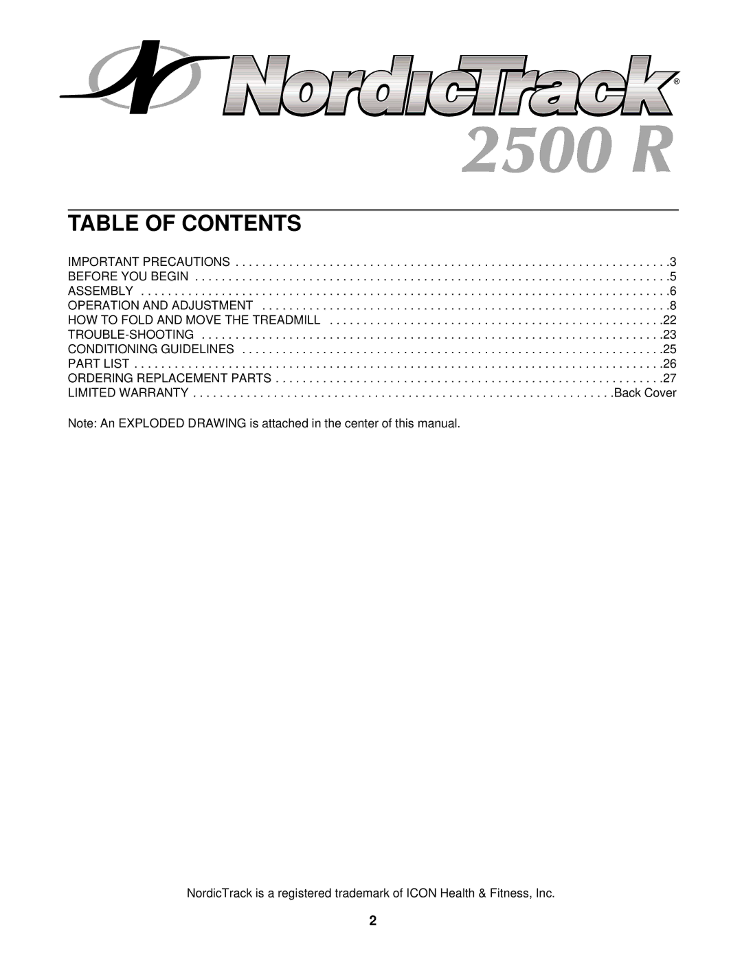 NordicTrack NTTL11511 user manual Table of Contents 