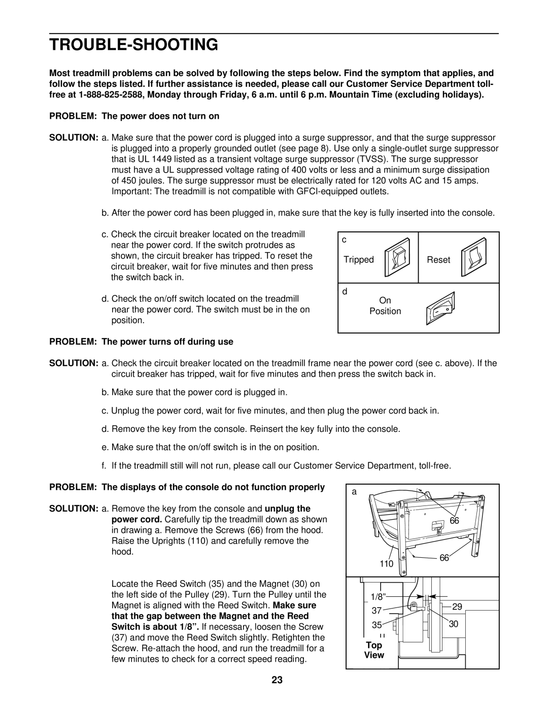 NordicTrack NTTL11511 user manual Trouble-Shooting, Problem The power turns off during use, Top 