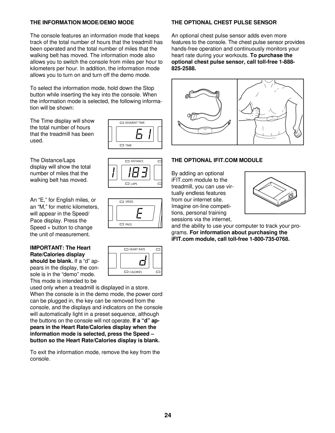 NordicTrack NTTL11902 user manual Information MODE/DEMO Mode, Optional Chest Pulse Sensor 