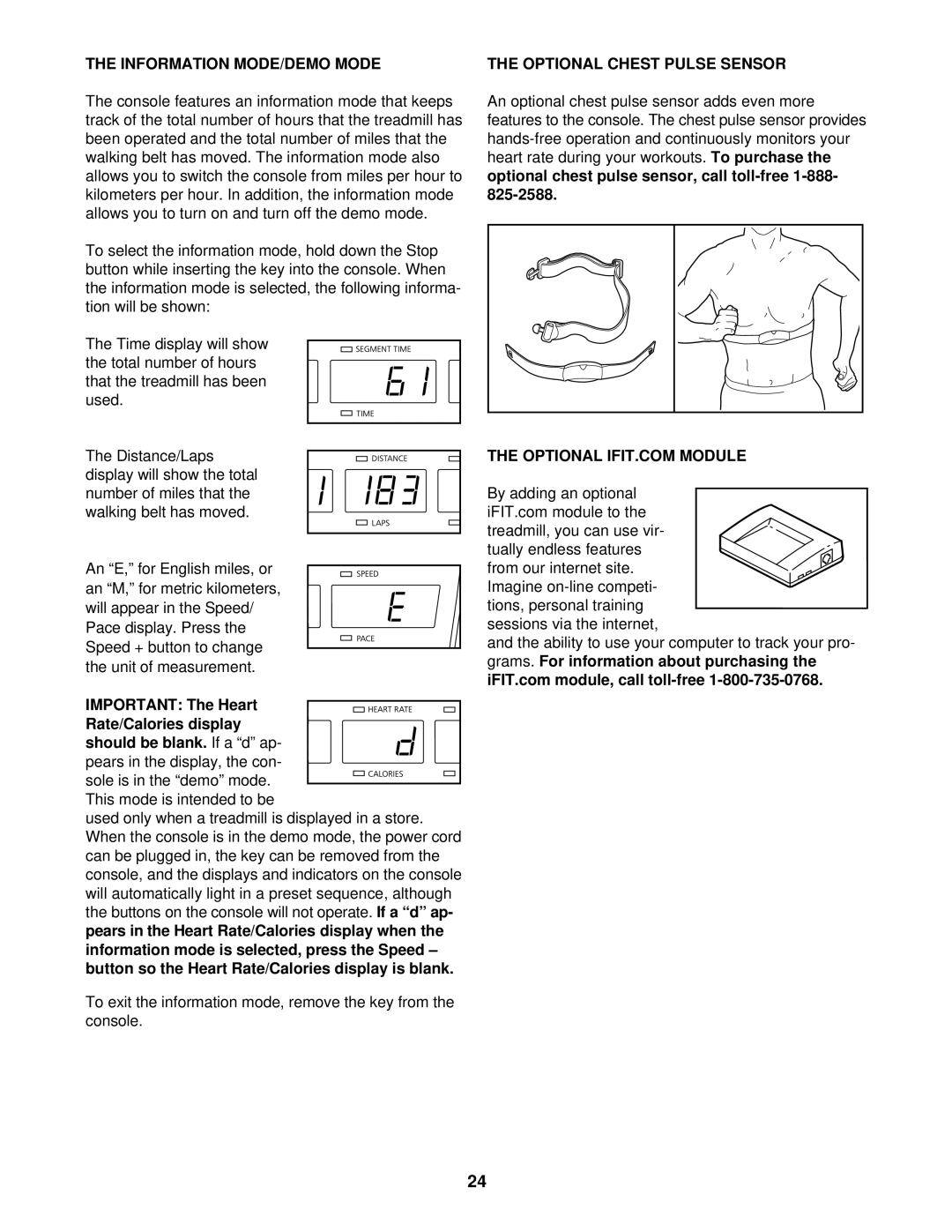 NordicTrack NTTL11903 user manual Information MODE/DEMO Mode, Optional Chest Pulse Sensor 