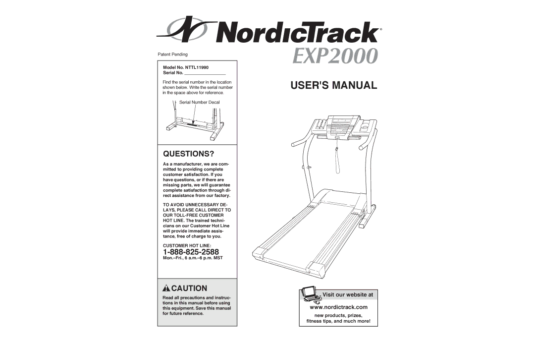 NordicTrack manual Questions?, Model No. NTTL11990 Serial No, Customer HOT Line 