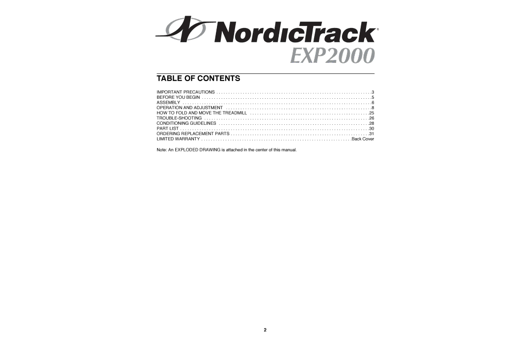 NordicTrack NTTL11990 manual Table of Contents 