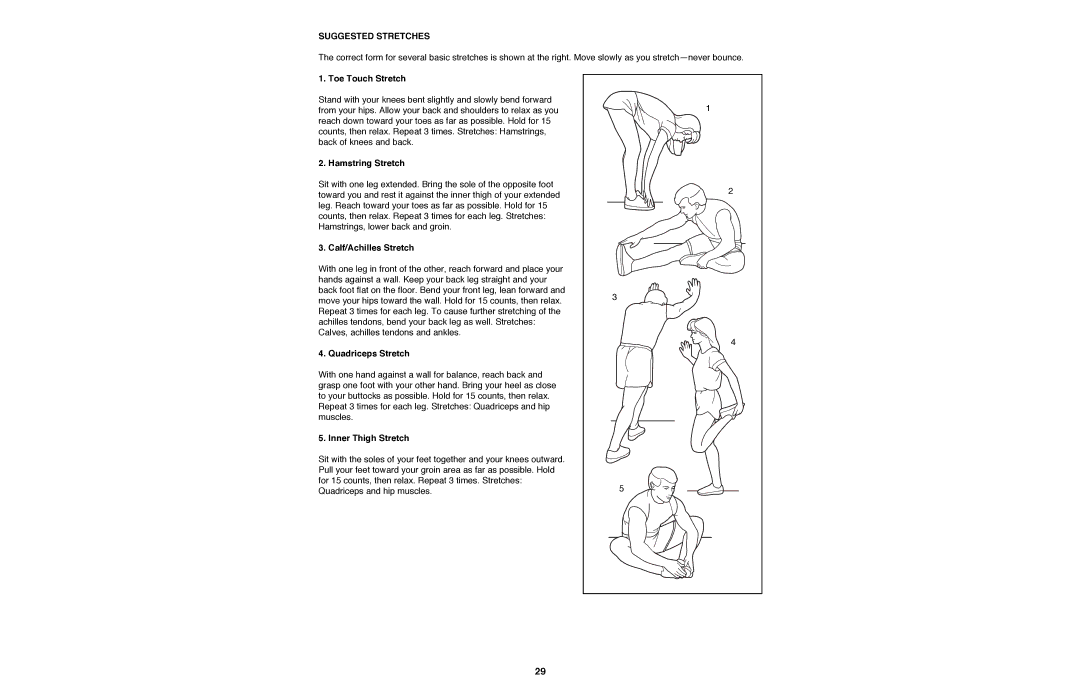 NordicTrack NTTL11990 manual Suggested Stretches 