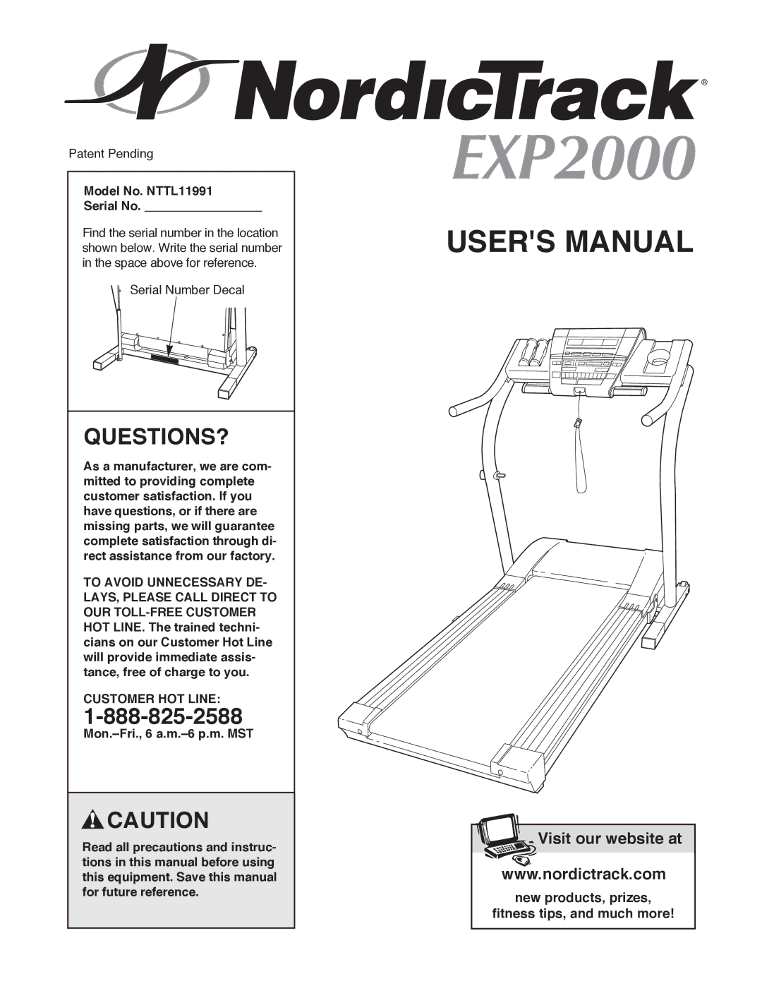 NordicTrack manual Questions?, Model No. NTTL11991 Serial No, Customer HOT Line 