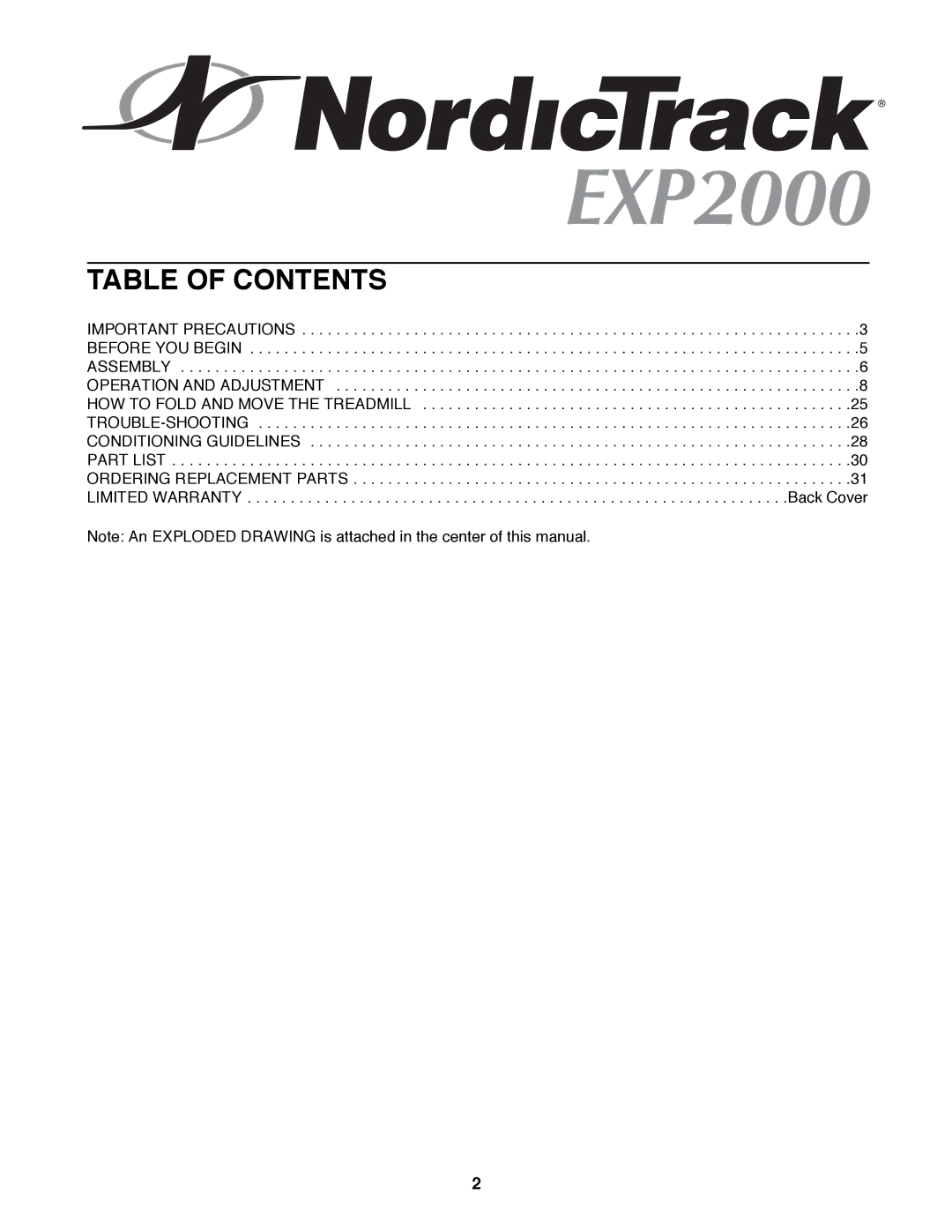 NordicTrack NTTL11991 manual Table of Contents 