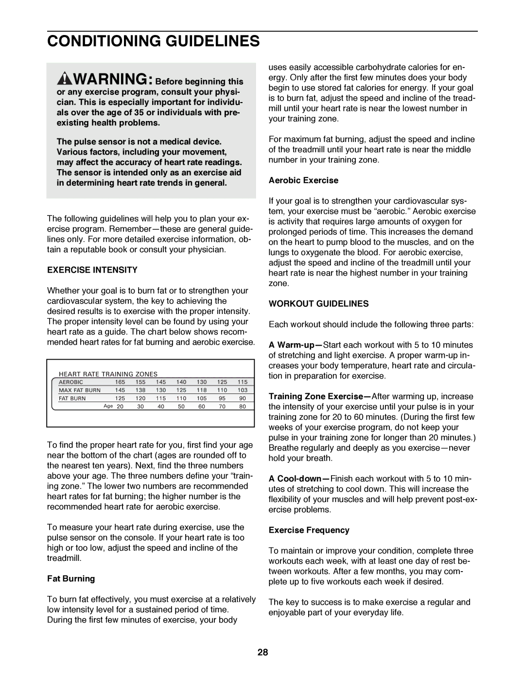 NordicTrack NTTL11991 manual Conditioning Guidelines, Exercise Intensity, Workout Guidelines 