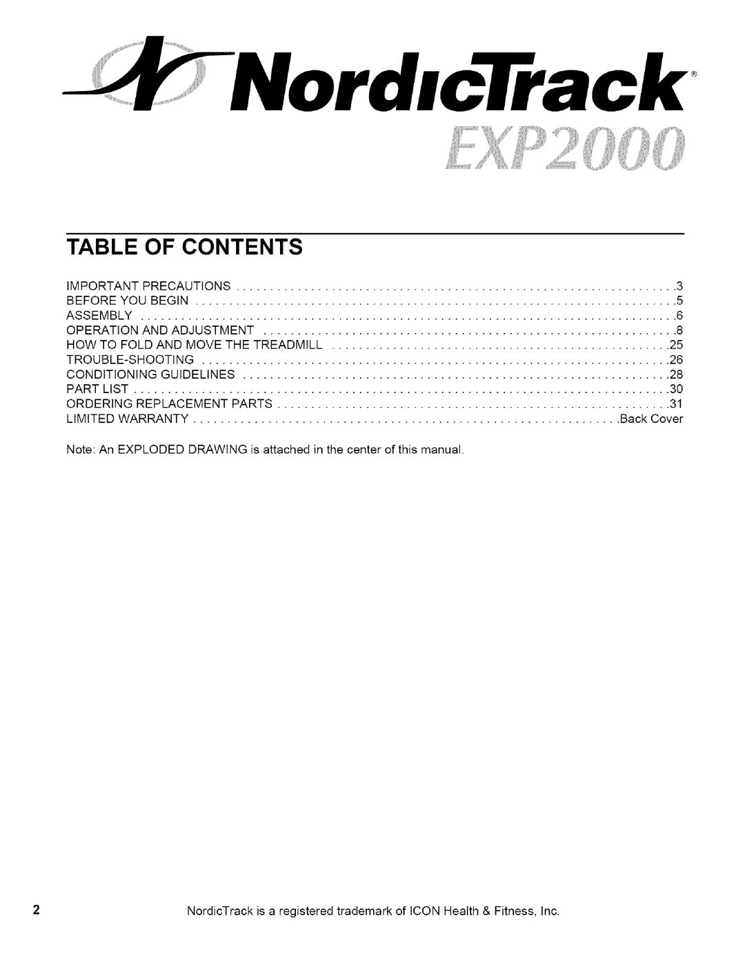 NordicTrack NTTL11994 user manual Table of Contents 