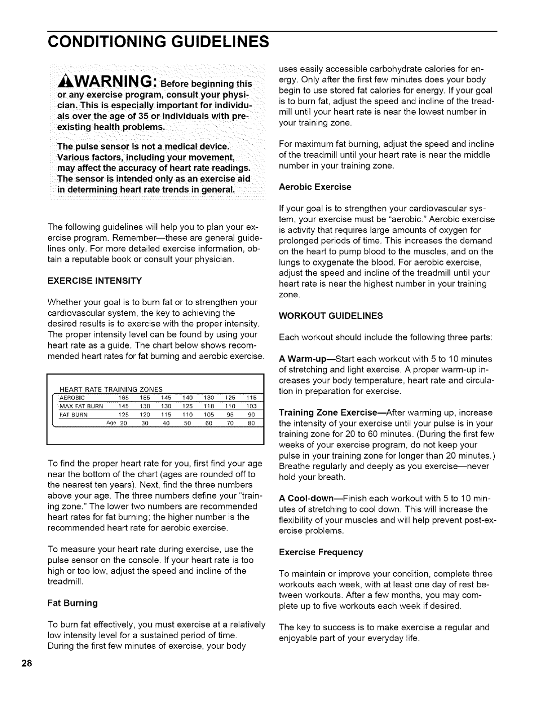 NordicTrack NTTL11994 user manual Conditioning Guidelines, Exercise Intensity, Workout Guidelines 