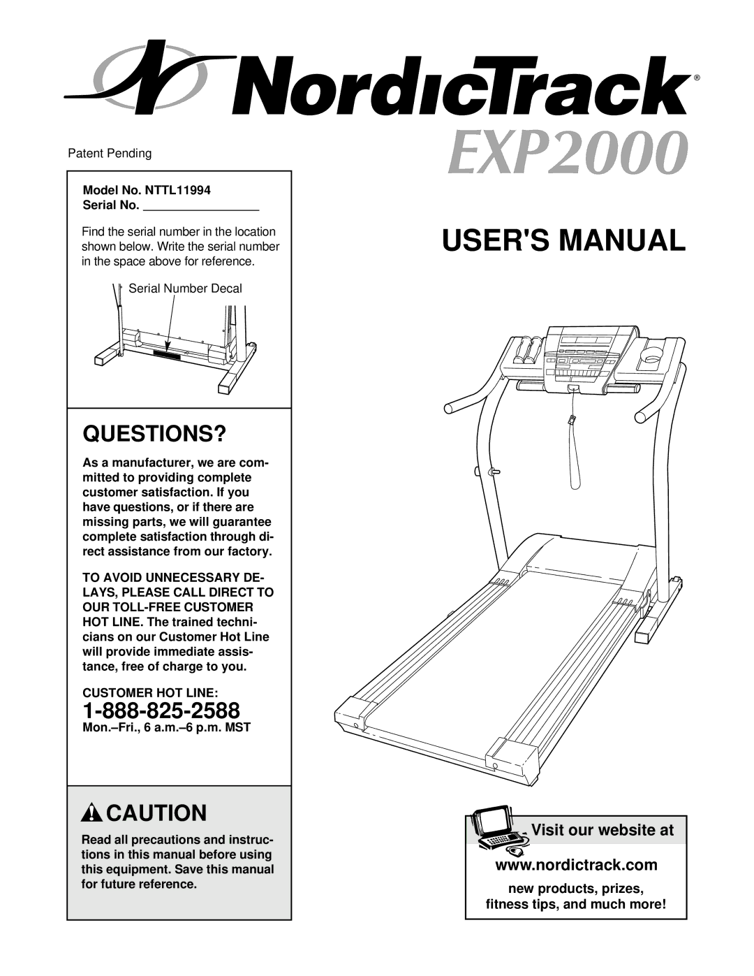 NordicTrack user manual Questions?, Model No. NTTL11994 Serial No, Customer HOT Line 