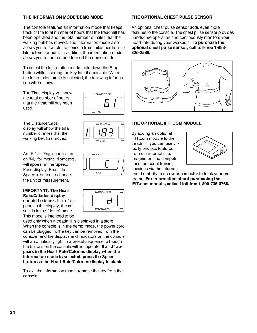 NordicTrack NTTL11994 user manual Information MODE/DEMO Mode, Optional Chest Pulse Sensor 