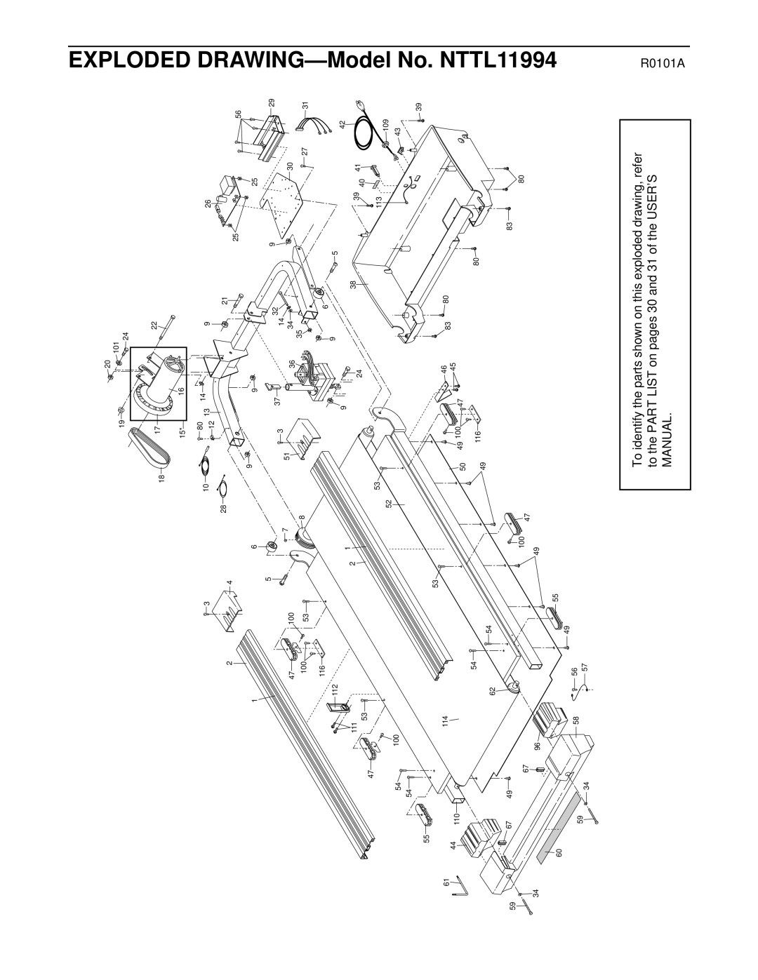 NordicTrack user manual Exploded DRAWING-Model No. NTTL11994 