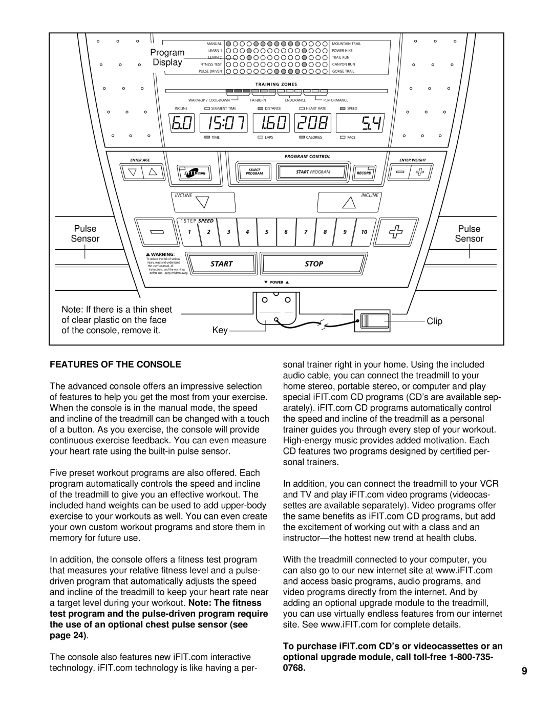 NordicTrack NTTL11994 user manual Features of the Console, 0768.9 