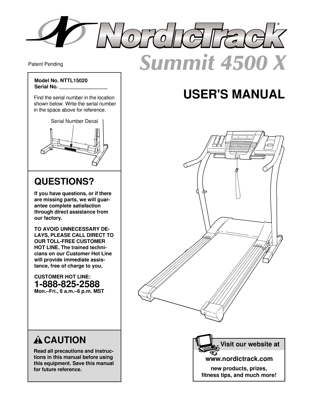 NordicTrack user manual Questions?, Model No. NTTL15020 Serial No, Customer HOT Line 